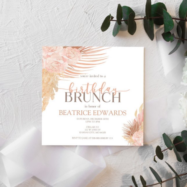 Soft Pink Floral Birthday Brunch Party Invitation  (Creator Uploaded)
