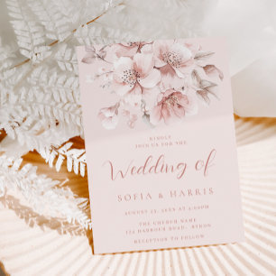 Soft Pink Floral Bloom Wedding Invitation