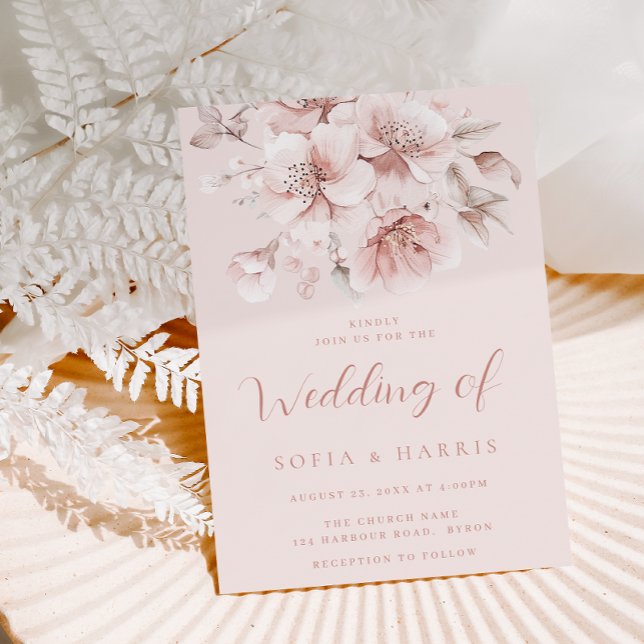 Soft Pink Floral Bloom Wedding Invitation (Creator Uploaded)