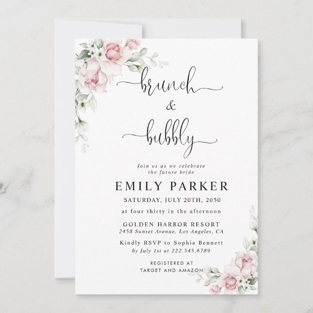 Soft Pink Floral Bridal Shower Invitation (Front)