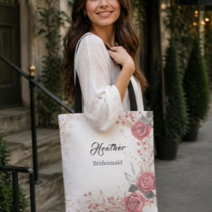 Soft Pink floral bridesmaid tote Bag