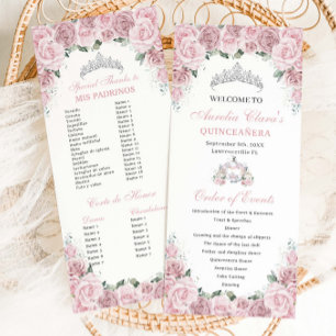 Soft Pink Floral Carriage Quinceañera Order Events Programme