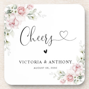 Soft Pink Floral Cheers Square Coaster