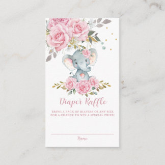 Soft Pink Floral Cute Elephant Baby Diaper Raffle  Enclosure Card