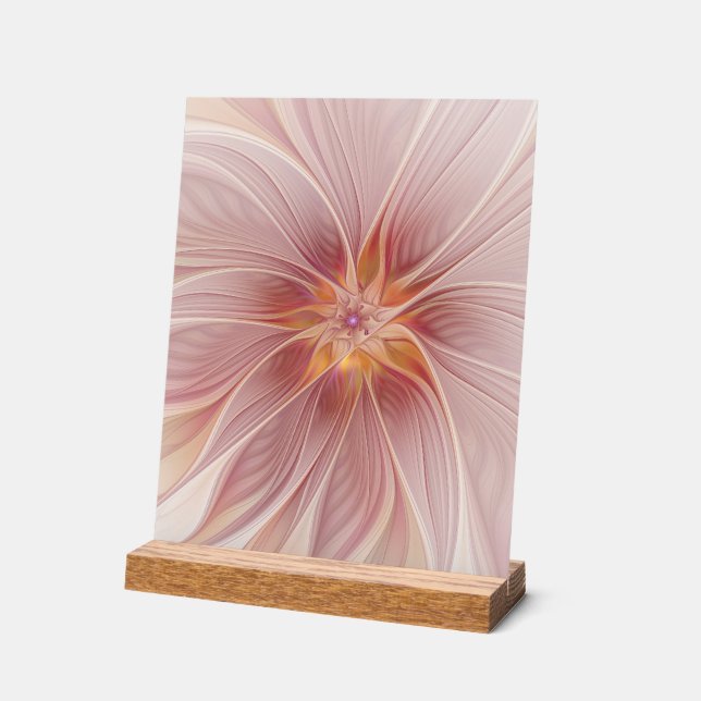 Soft Pink Floral Dream Abstract Fractal Art Flower Acrylic Sign (Angle)
