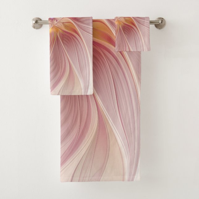 Soft Pink Floral Dream Abstract Fractal Art Flower Bath Towel Set (Insitu)