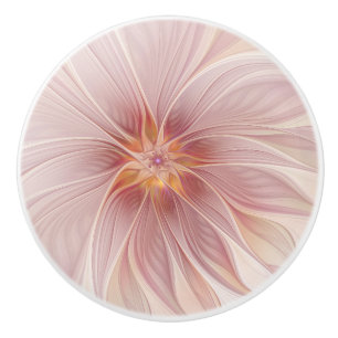 Soft Pink Floral Dream Abstract Fractal Art Flower Ceramic Knob