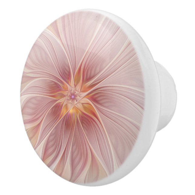 Soft Pink Floral Dream Abstract Fractal Art Flower Ceramic Knob (Right)