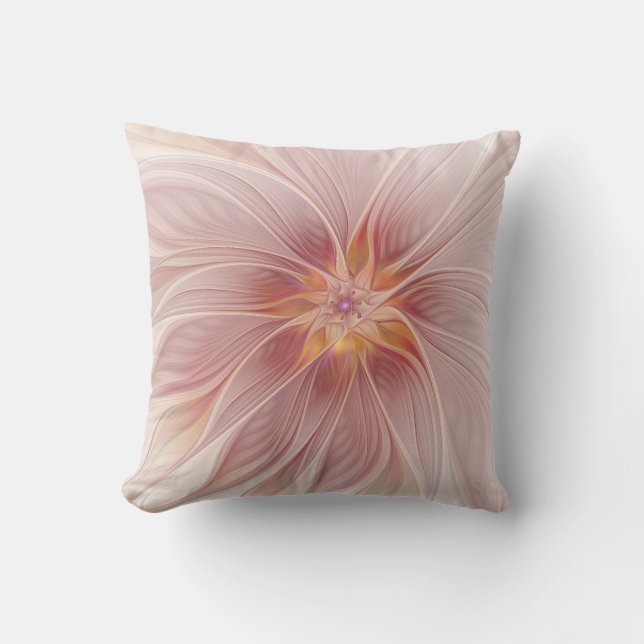 Soft Pink Floral Dream Abstract Fractal Art Flower Cushion (Front)