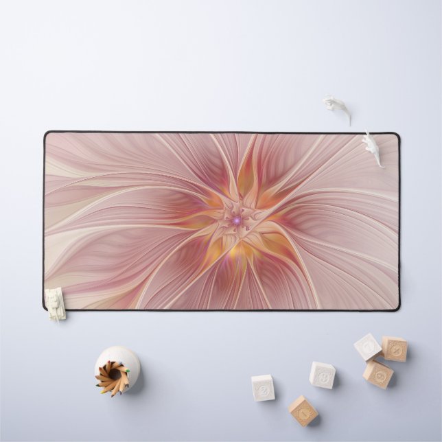Soft Pink Floral Dream Abstract Fractal Art Flower Desk Mat (Kids Table)