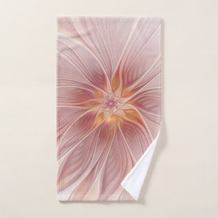 Soft Pink Floral Dream Abstract Fractal Art Flower Hand Towel