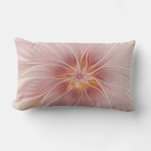 Soft Pink Floral Dream Abstract Fractal Art Flower Lumbar Cushion
