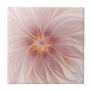 Soft Pink Floral Dream Abstract Fractal Art Flower Tile