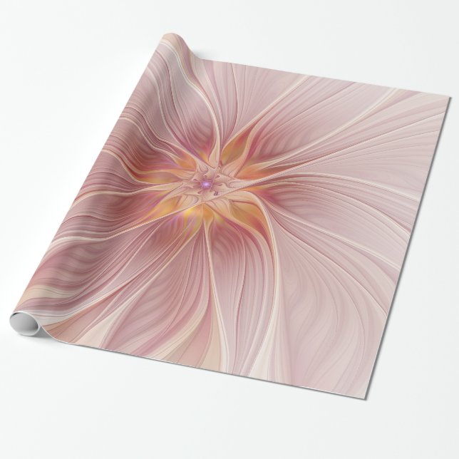 Soft Pink Floral Dream Abstract Fractal Art Flower Wrapping Paper (Unrolled)