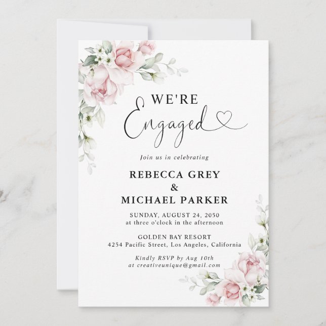 Soft Pink Floral Engagement Party Invitation (Front)