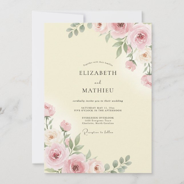 Soft Pink Floral Flourish Wedding Invitation (Front)