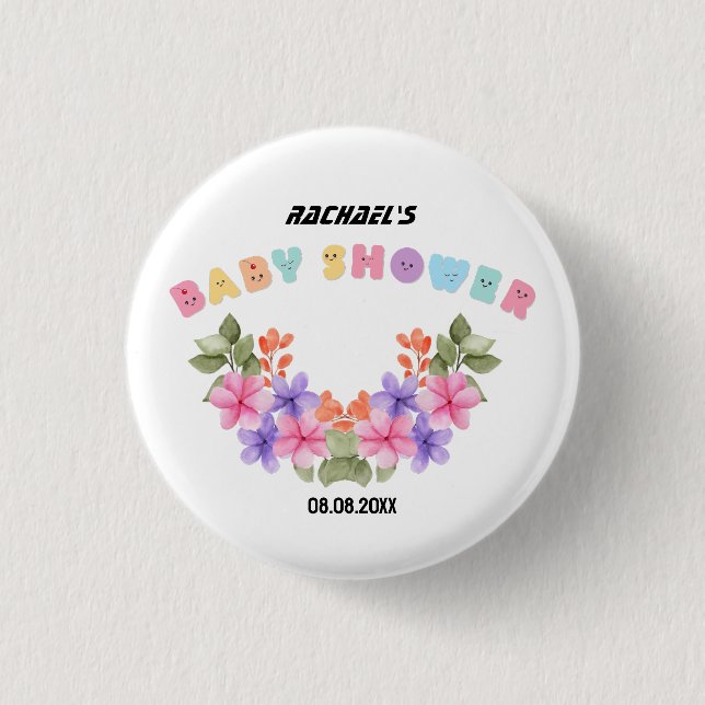 Soft Pink Floral Girl Baby Shower 3 Cm Round Badge (Front)