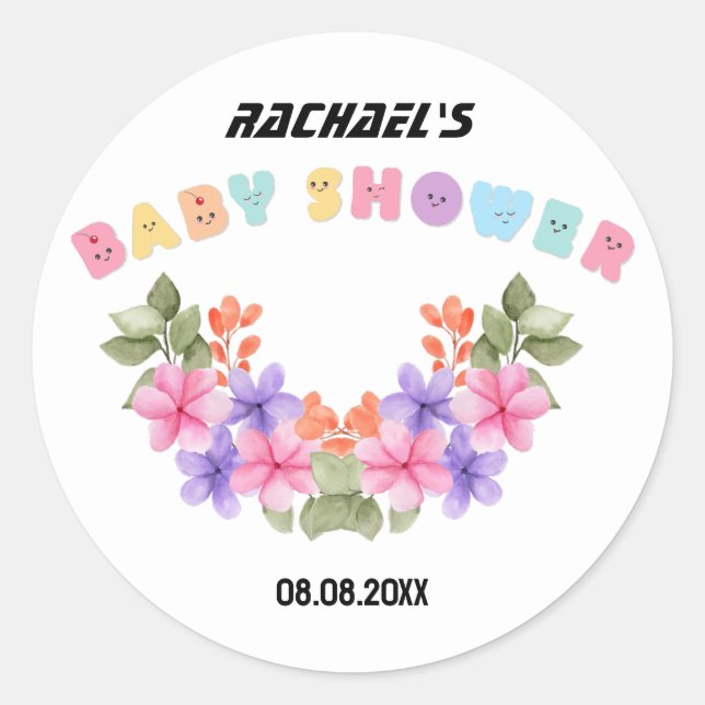Soft Pink Floral Girl Baby Shower Classic Round Sticker (Front)