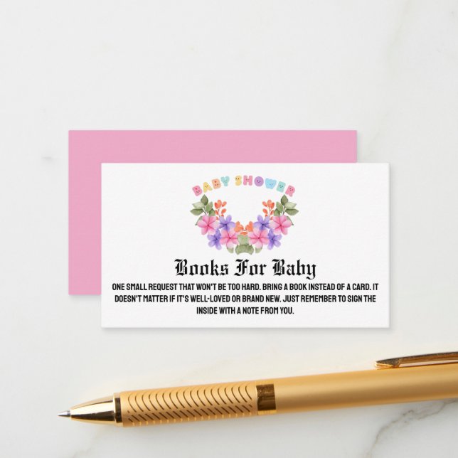  Soft Pink Floral Girl Baby Shower     Enclosure Card (Front/Back In Situ)