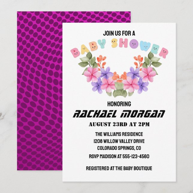  Soft Pink Floral Girl Baby Shower     Invitation (Front/Back)