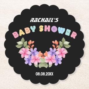Soft Pink Floral Girl Baby Shower Paper Coaster