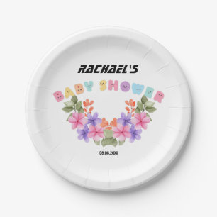 Soft Pink Floral Girl Baby Shower Paper Plate