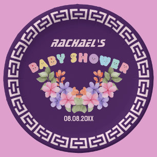 Soft Pink Floral Girl Baby Shower Paper Plate