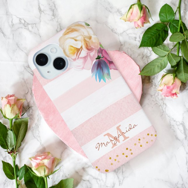Soft Pink Floral Girl Monogram Case-Mate iPhone Case (Creator Uploaded)