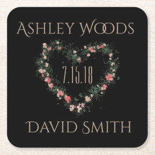 Soft Pink Floral Heart Save The Date Coaster