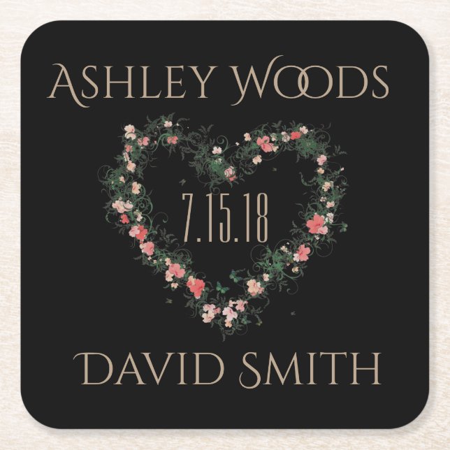 Soft Pink Floral Heart Save The Date Coaster (Front)