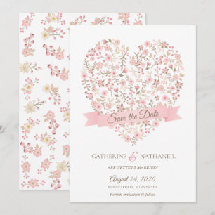 Soft Pink Floral Heart Save the Date Invitation