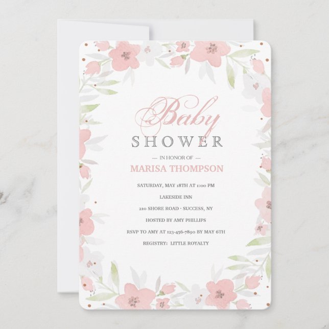 Soft Pink Floral Invitation (Front)
