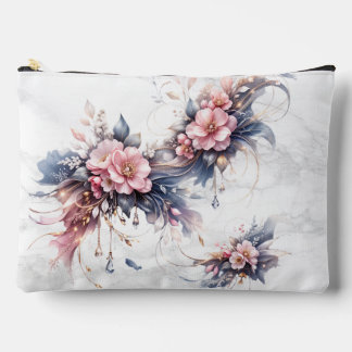 Soft Pink Floral Luxury Art with Gold Accents Accessory Pouch