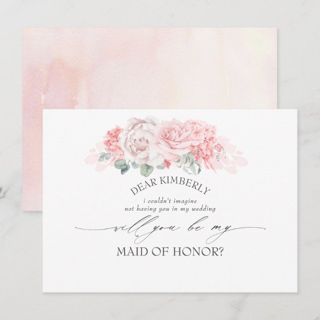 Soft Pink Floral Maid of Honour/Bridesmaid Proposa Invitation (Front/Back)