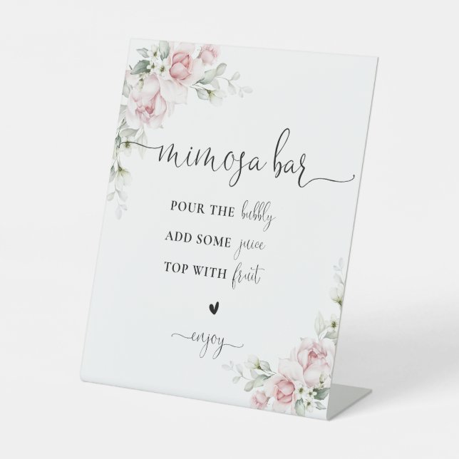 Soft Pink Floral Mimosa Bar Sign (Front)