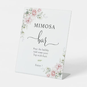 Soft Pink Floral Mimosa Bar Sign