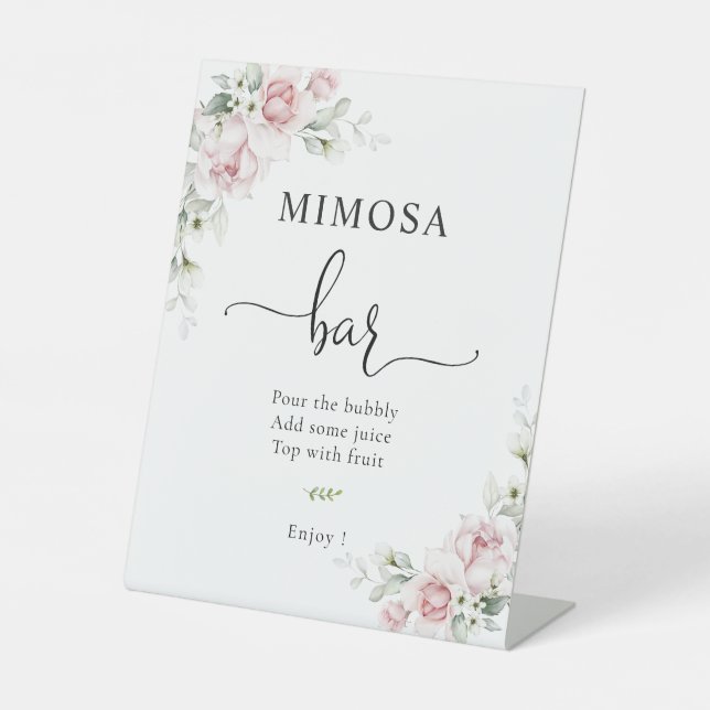 Soft Pink Floral Mimosa Bar Sign (Front)