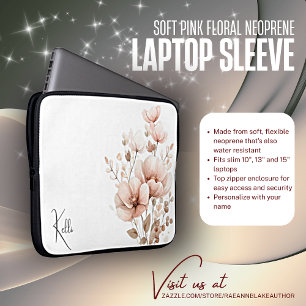 Soft Pink Floral Neoprene Laptop Sleeve