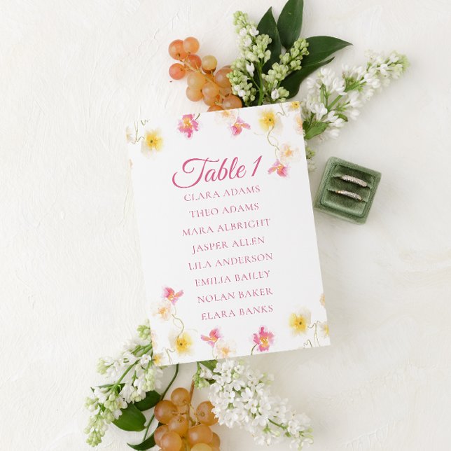 Soft Pink Floral Number Seating Chart Card (Creator Uploaded)