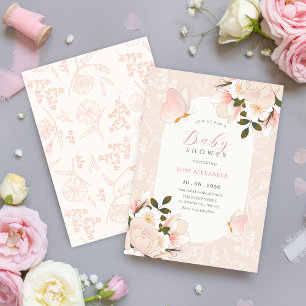 Soft pink floral pattern baby shower invitation