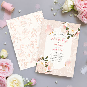 Soft pink floral pattern wedding invitation