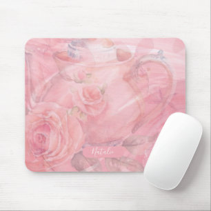 Soft Pink Floral Personalised Unique Mouse Pad