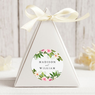 Soft Pink Floral Personalised Wedding Classic Round Sticker