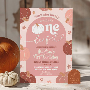 Soft Pink Floral Pumpkin Onederful 1st Birthday Invitation
