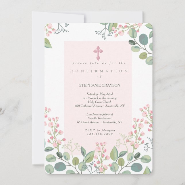 Soft Pink Floral Religious Invitation (Front)