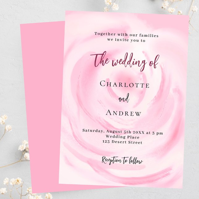 Soft pink floral rose luxury wedding invitation (Creator Uploaded)