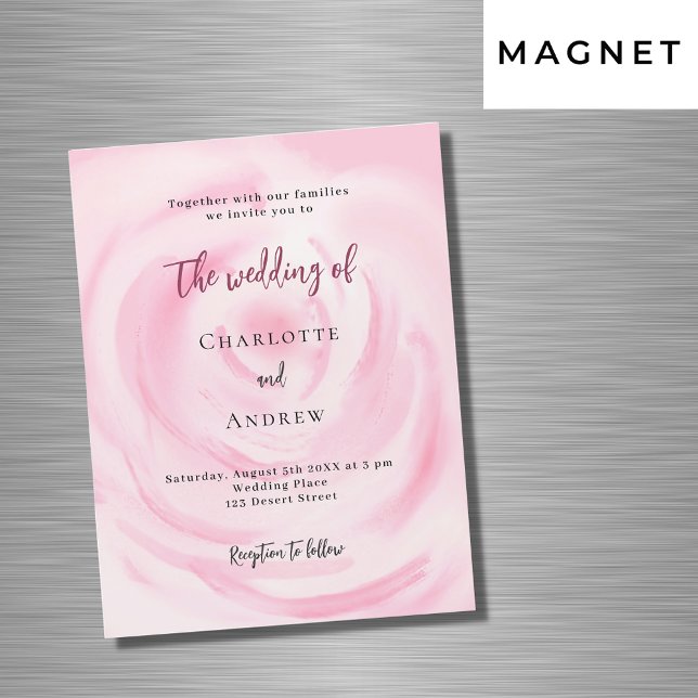 Soft pink floral rose luxury wedding magnetic invitation (Creator Uploaded)