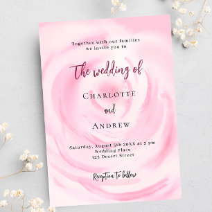 Soft pink floral rose wedding invitation postcard
