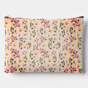 Soft Pink Floral Stripe Pattern Accessory Pouch