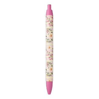 Soft Pink Floral Stripe Pattern Black Ink Pen
